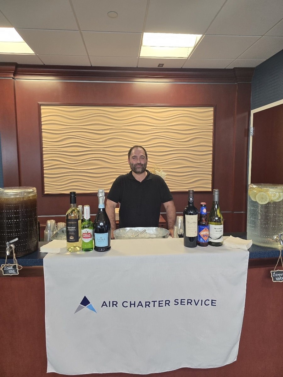 Bartender at a simple service table
