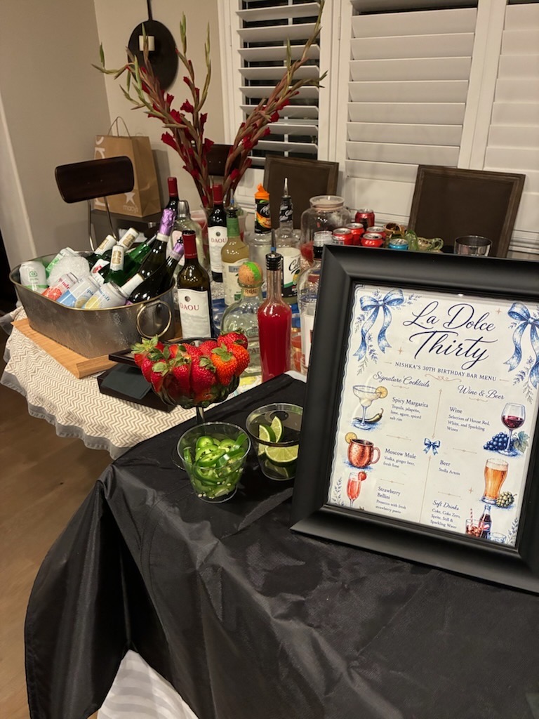 Celebration drink menu and bar setup